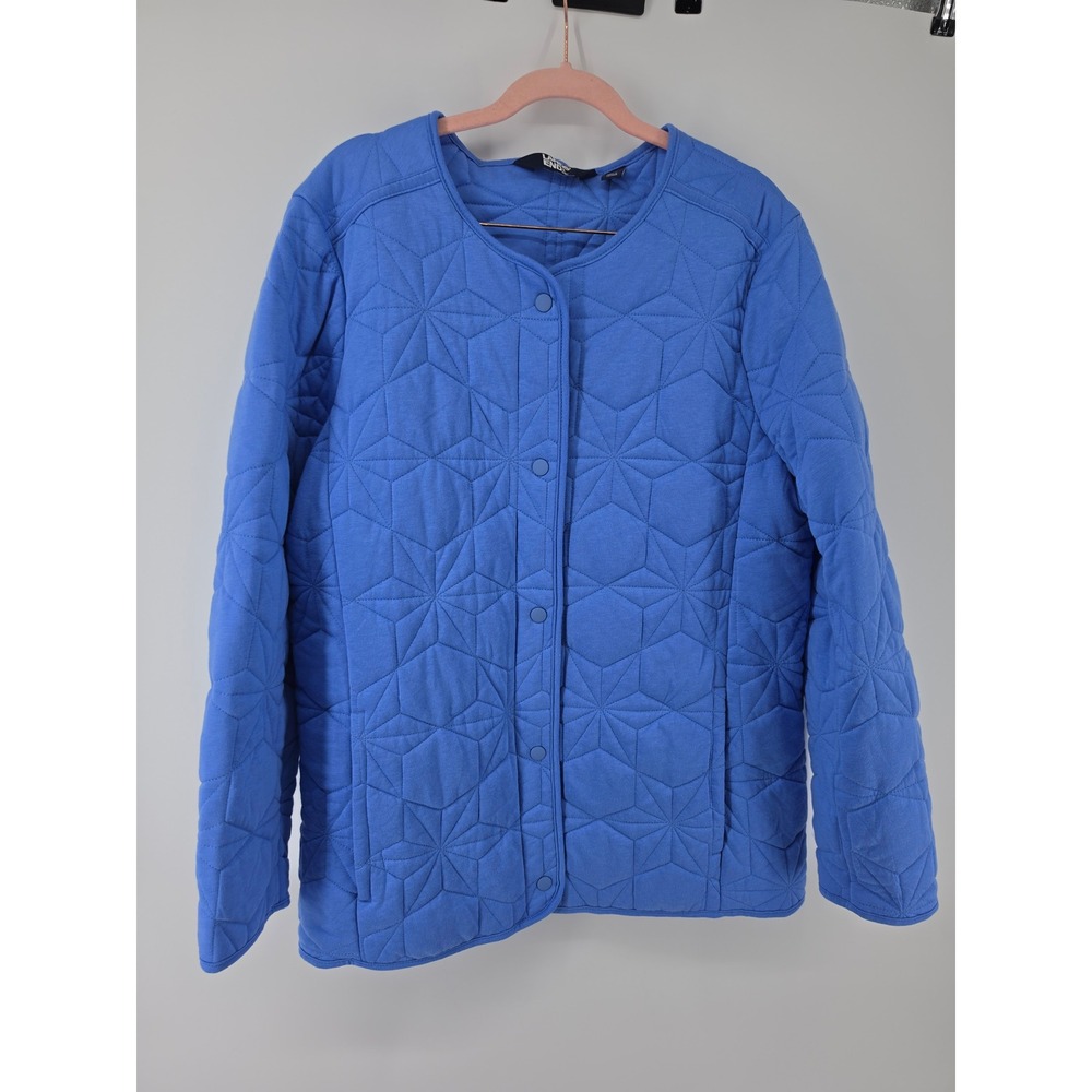 Lands End Blue Quilted Primaloft Starburst Jacket Womens Large 14-16 Snap Front